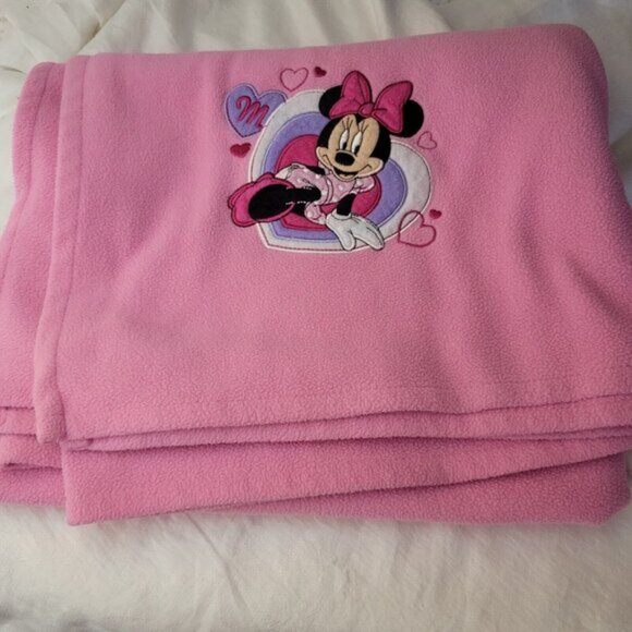 Disney Store Minnie Mouse Fleece Blanket Pink Hearts Cozy Nursery 50 x 64 retro - Picture 2 of 8
